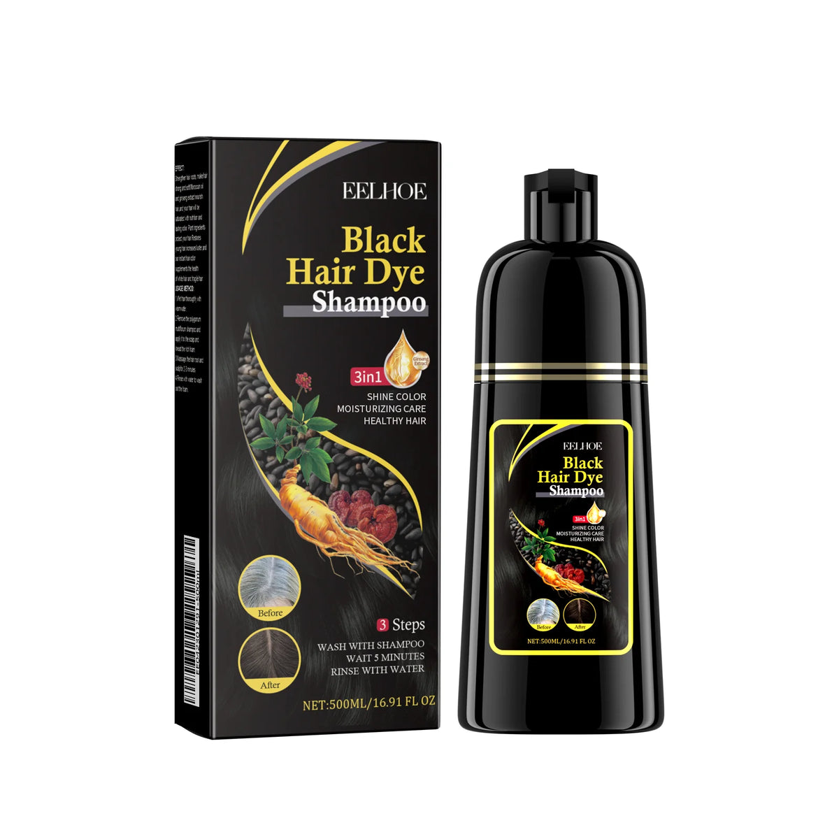 EELHOE Black Hair Color Shampoo – 500ml