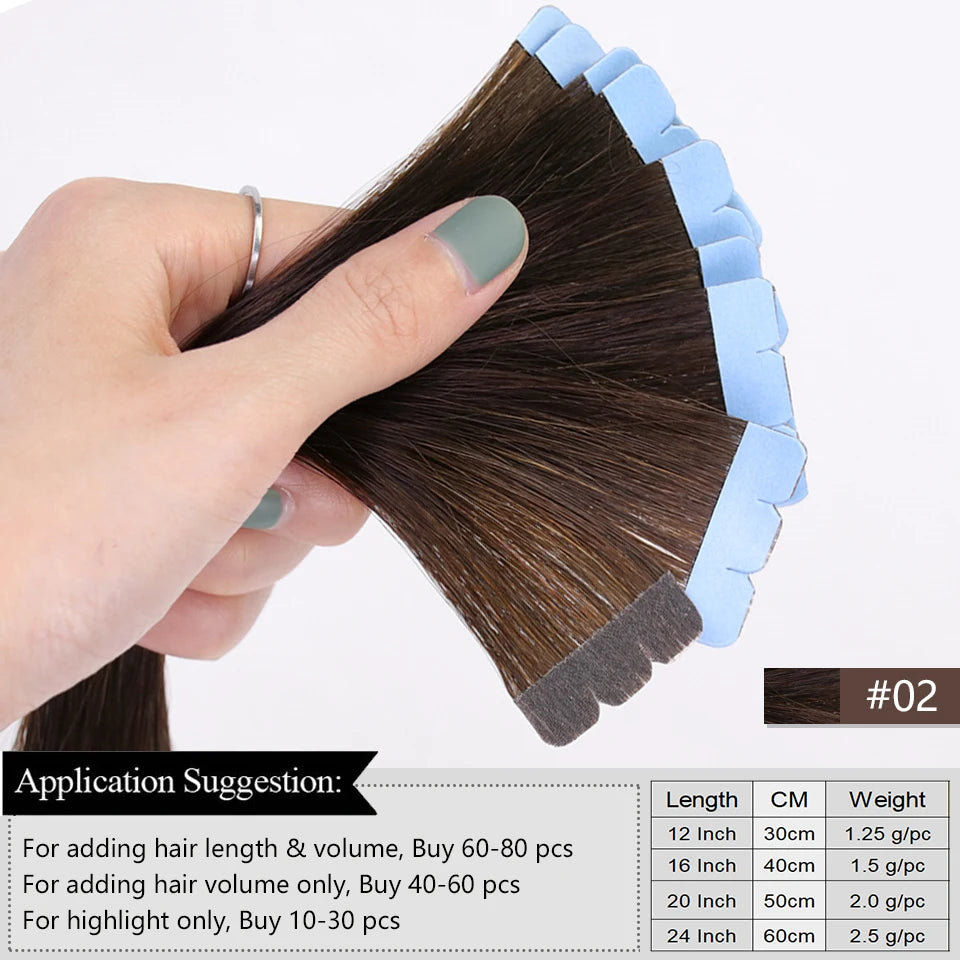 Mini Tape-In Human Hair Extensions – 12–20 Inches, 10 Pieces