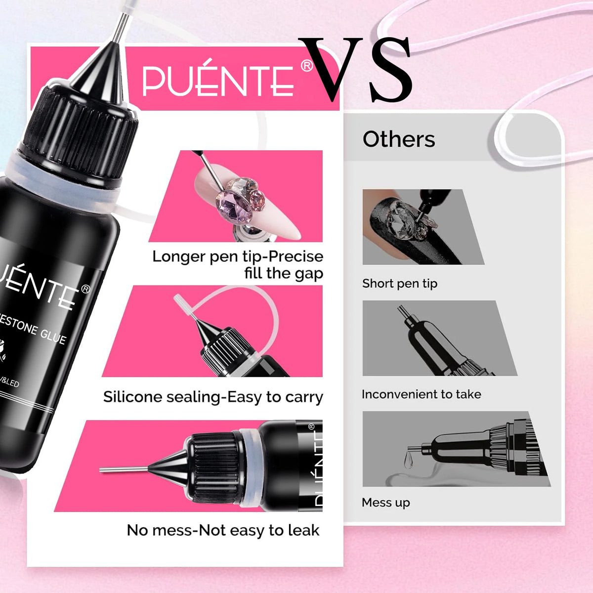 PUENTE Nail Rhinestone Glue – 2 × 10 g