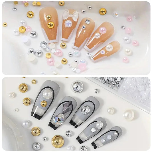 24-Grid Flat-Back Pearl Nail Decoration Set