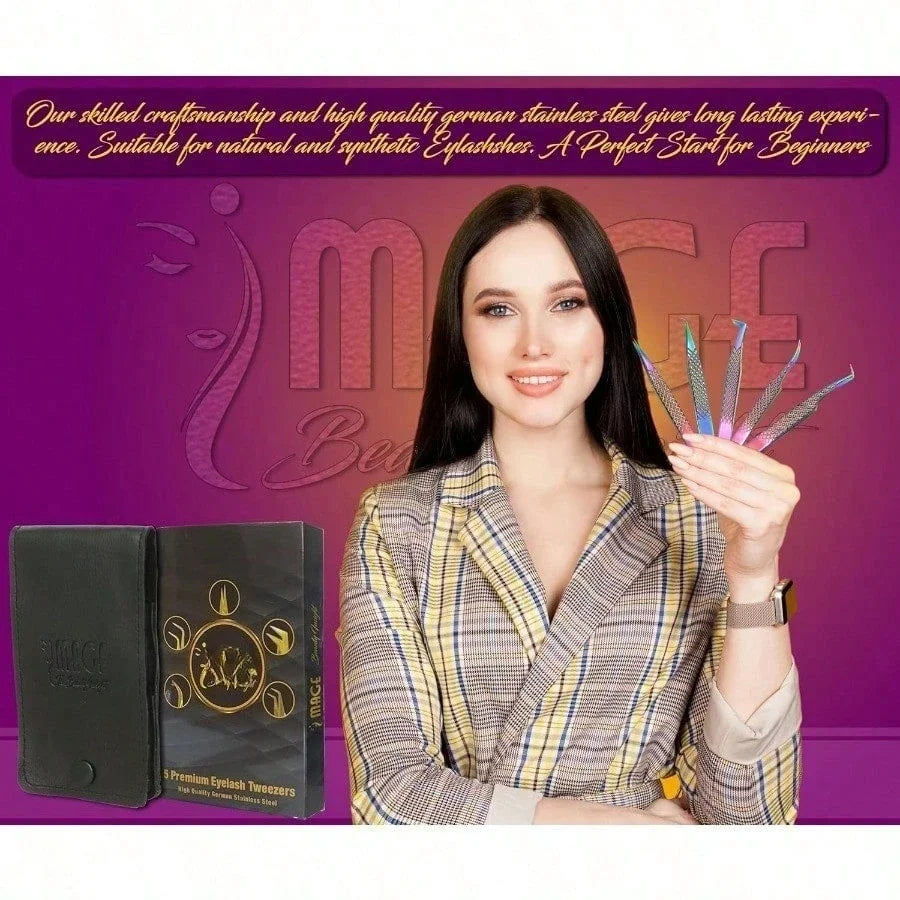 5 Pcs Fiber-Tip Japanese Steel Lash Tweezer Set