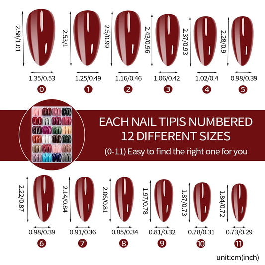 288-Piece Colorful Medium Almond False Nail Tips
