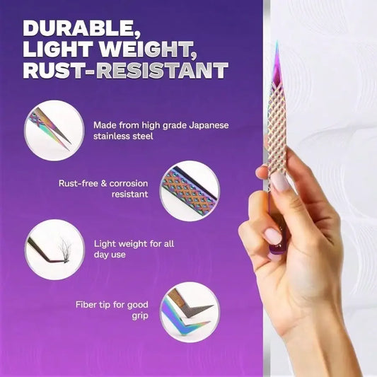 5 Pcs Fiber-Tip Japanese Steel Lash Tweezer Set