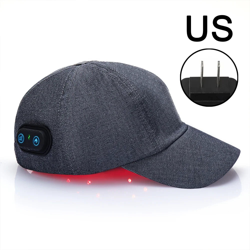 Gray red light therapy scalp cap color variant with interior LED lights and control buttons