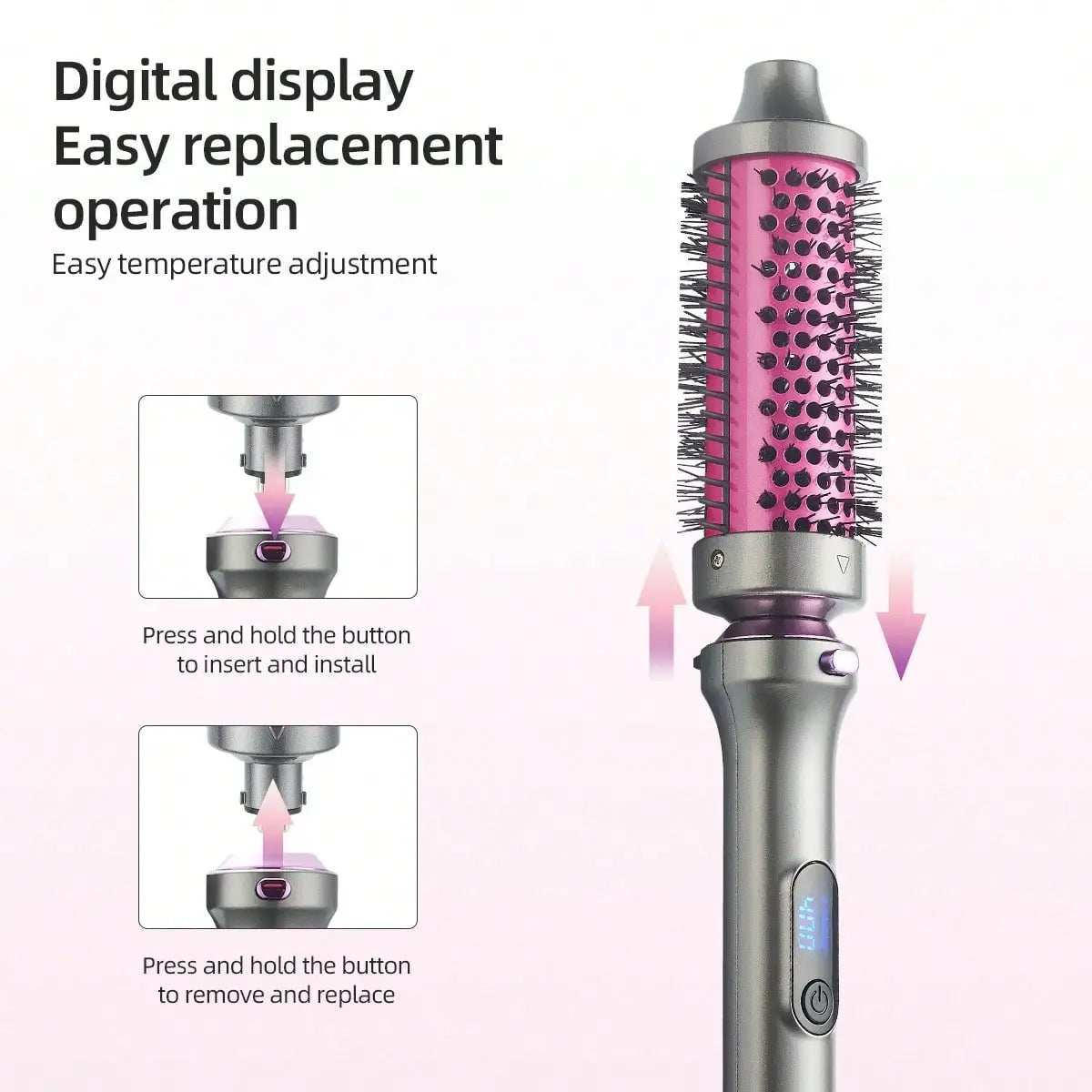 5-in-1 hair styling tool with digital display and interchangeable attachment replacement design