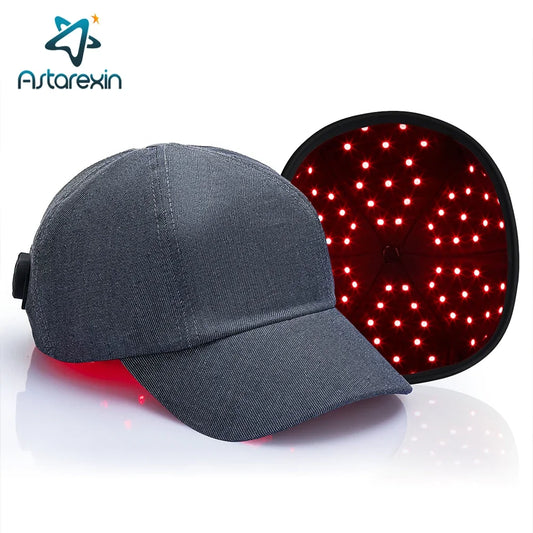 Dark gray red light therapy scalp cap with LED-lined interior