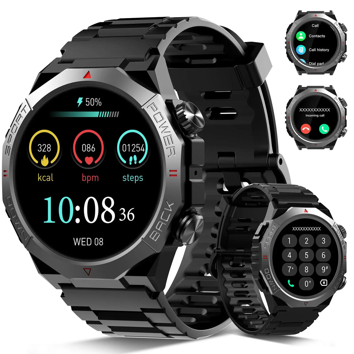 Black Kuizil S10 smartwatch with round touchscreen and Bluetooth calling screens
