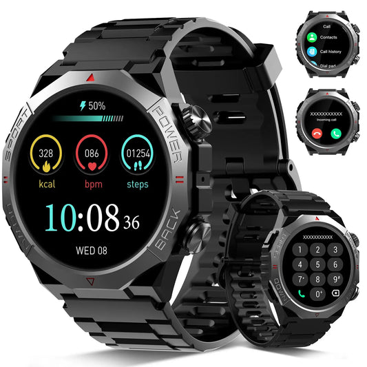 Black Kuizil S10 smartwatch with round touchscreen and Bluetooth calling screens