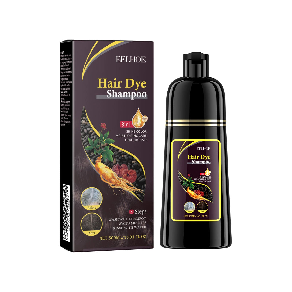 EELHOE Black Hair Color Shampoo – 500ml