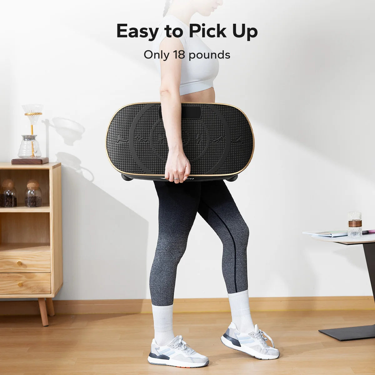 Lightweight 18 lb vibration plate for easy carrying and home workouts
