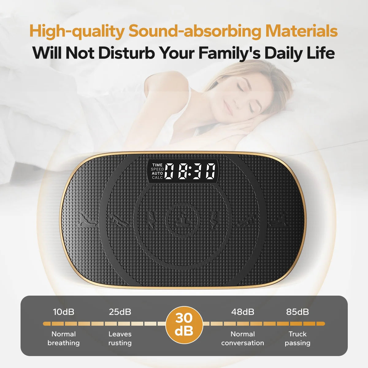 Vibration plate with sound-absorbing materials for quieter at-home workouts