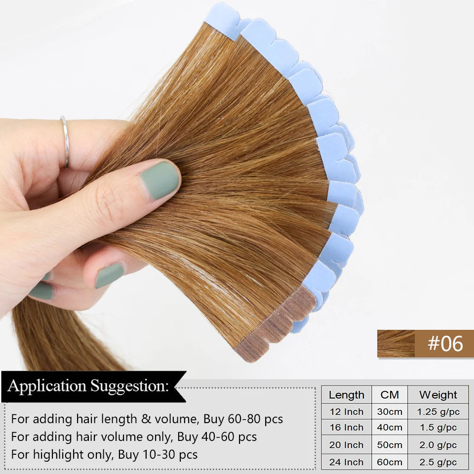 Mini Tape-In Human Hair Extensions – 12–20 Inches, 10 Pieces