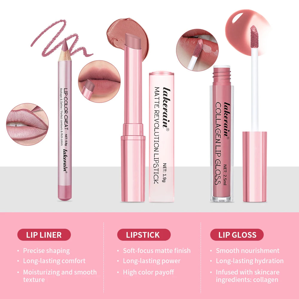 3pcs Mini Lip Makeup Kit Matte