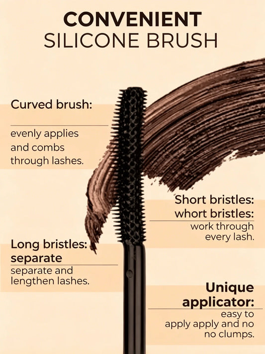 Curved mascara applicator with short and long silicone bristles
