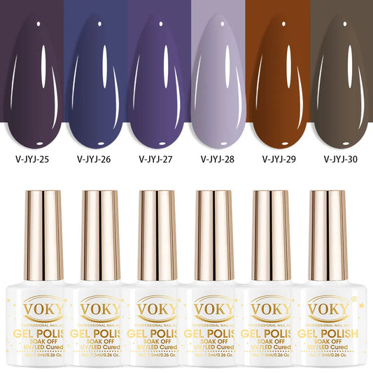 6-Shade Deep Purple, Coffee & Navy Gel Nail Polish Set