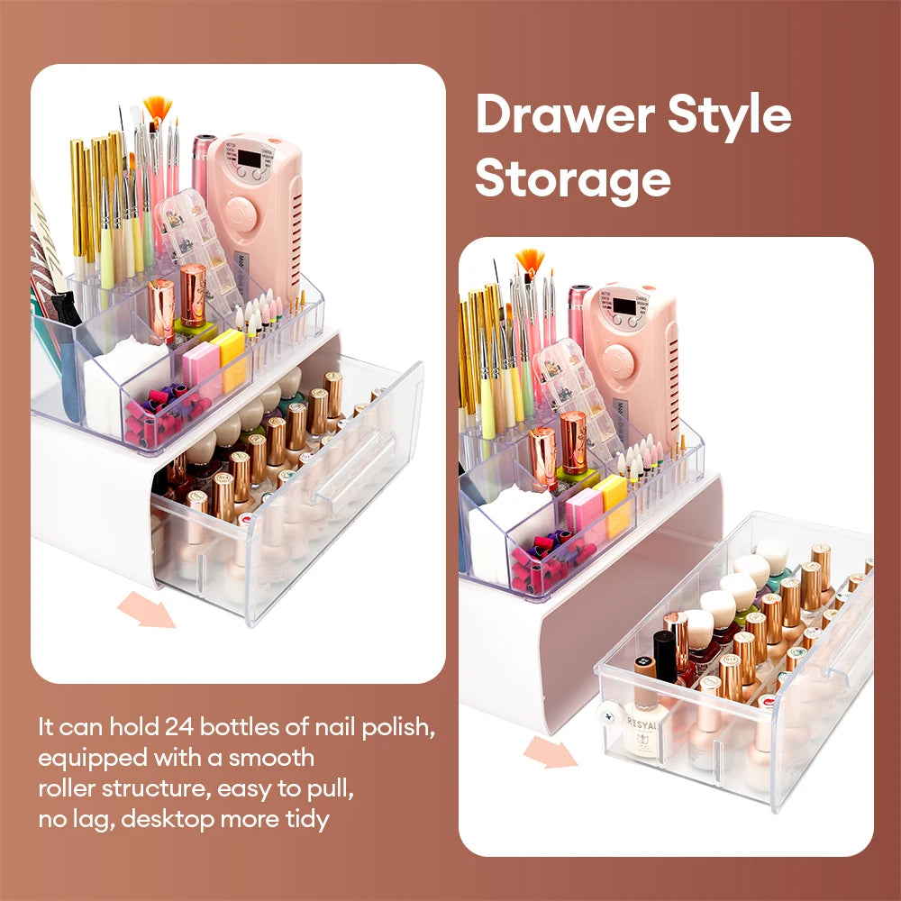 Multi-Layer Nail Tool Organizer with 24-Bottle Polish Storage