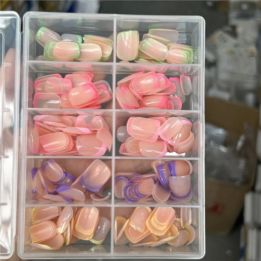 240-Piece Candy Color French Short Square Nail Tips