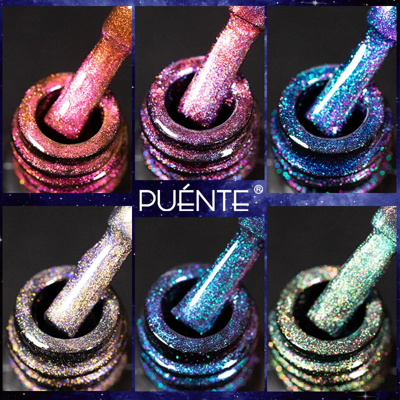 PUENTE Aurora Glitter 9D Cat Eye Gel Polish Set – 6 Colors