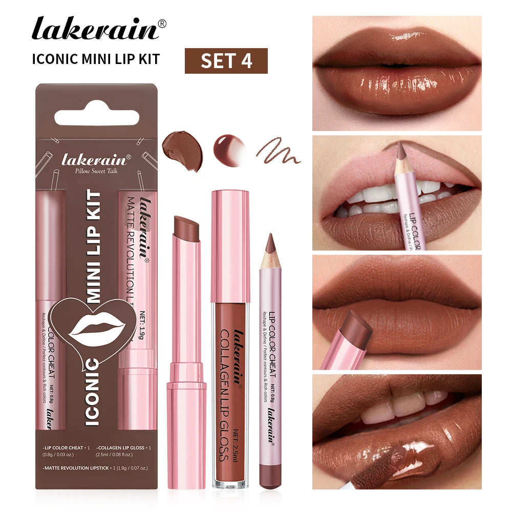 3pcs Mini Lip Makeup Kit Matte