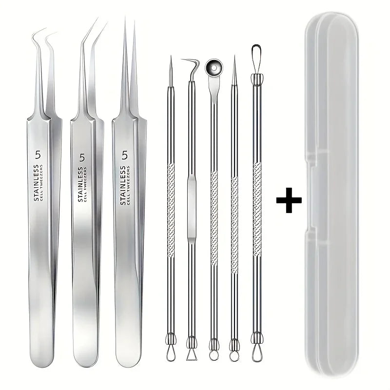 8-Piece Stainless Steel Blackhead & Blemish Extractor Kit