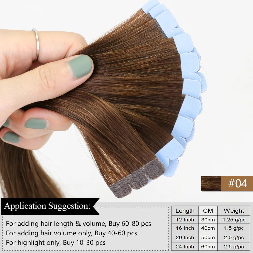 Mini Tape-In Human Hair Extensions – 12–20 Inches, 10 Pieces