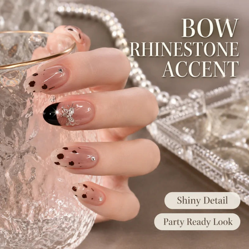  24-Piece Leopard Print Almond Press-On Nails with Butterfly Charms