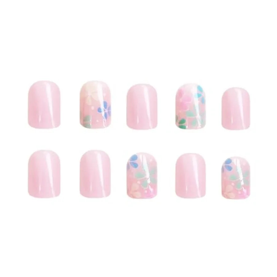 24-Piece Colorful Floral Short Square Press-On Nails