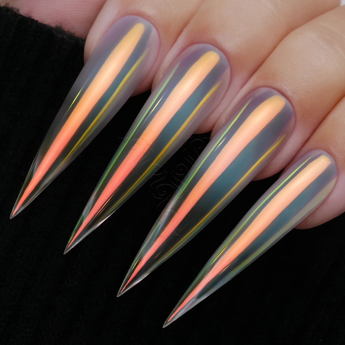 GleamTap Aurora Chrome Nail Powder – Orange Yellow with Blue Sheen