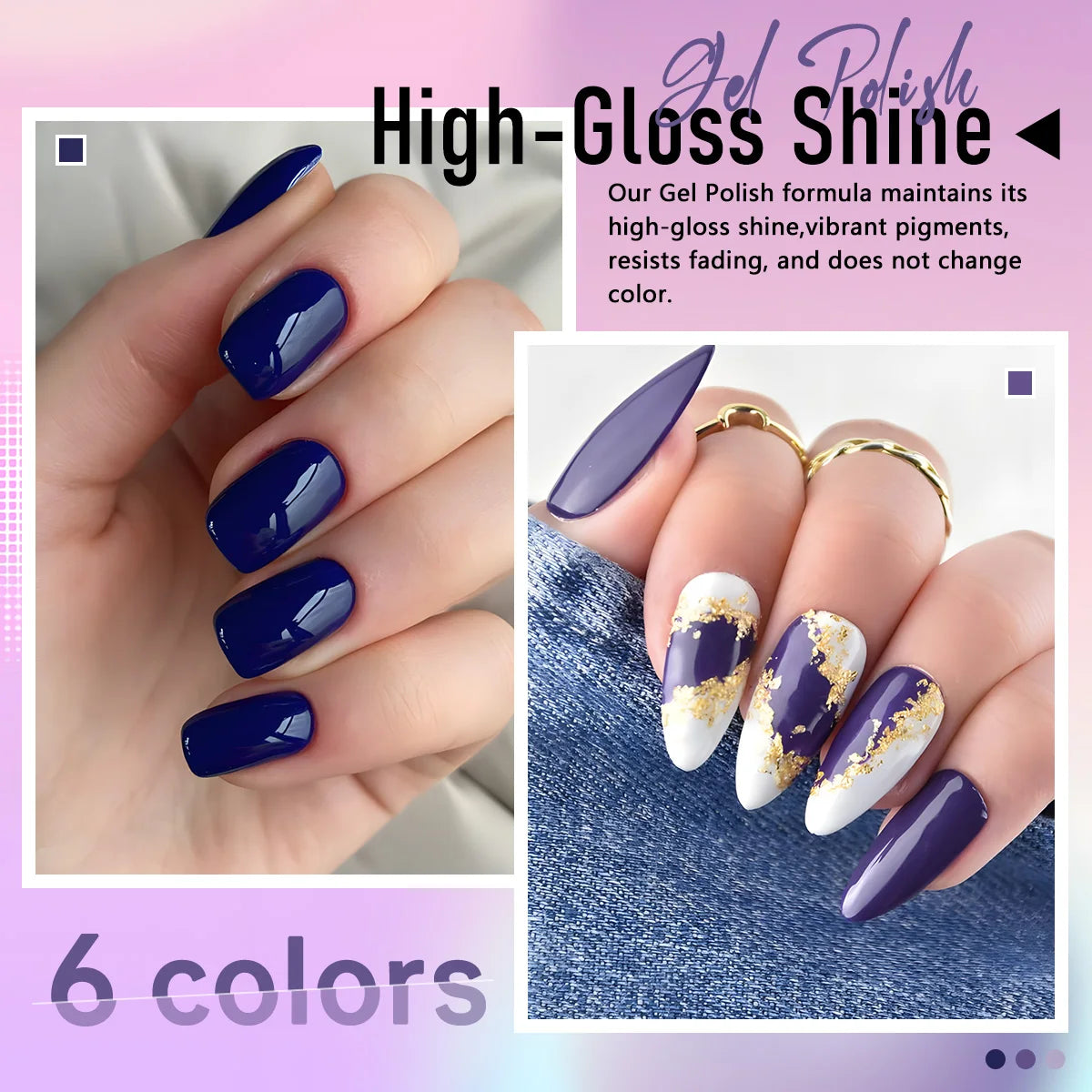 6-Shade Retro Purple, Navy & Coffee Brown Gel Polish Set