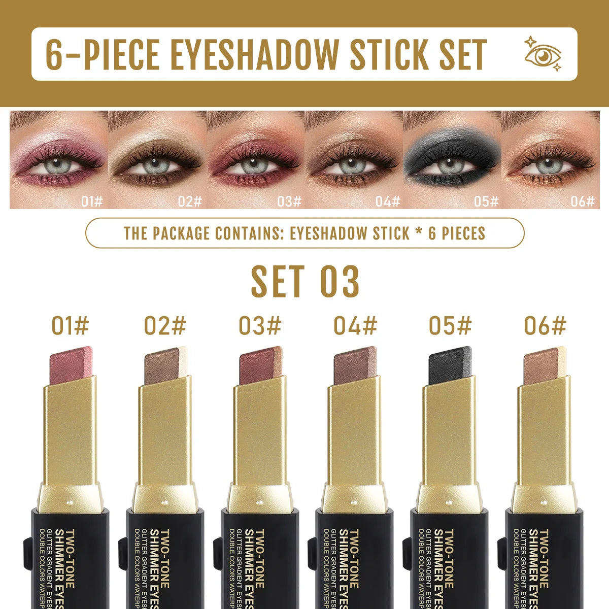 6-Piece Dual-Color Eyeshadow Stick Set