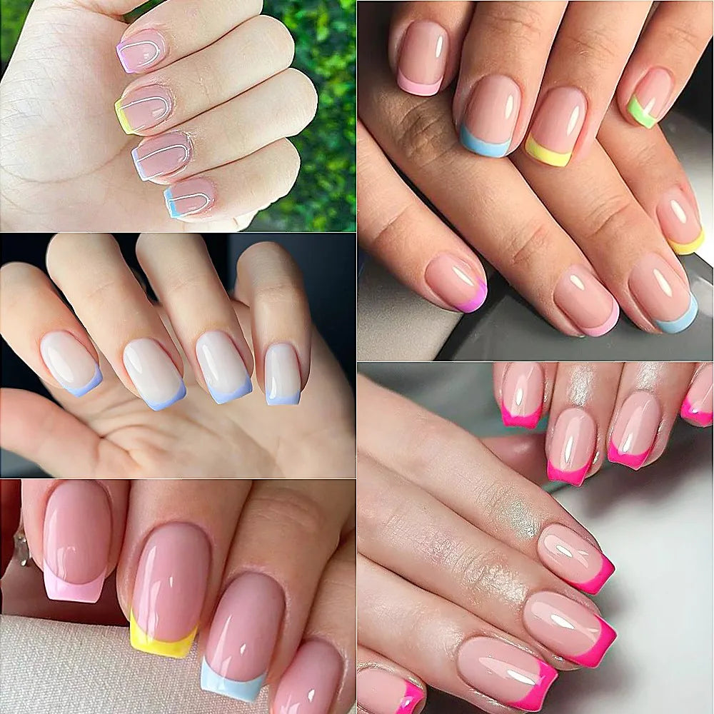 240-Piece Candy Color French Short Square Nail Tips