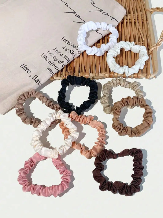 10-Piece Small Silk Hair Scrunchie Set