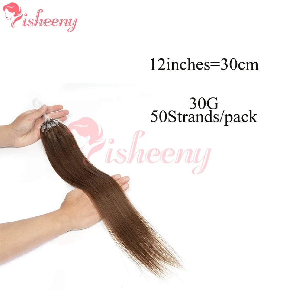 ISHEENY 12-Inch Micro Loop Human Hair Extensions – 50 Strands