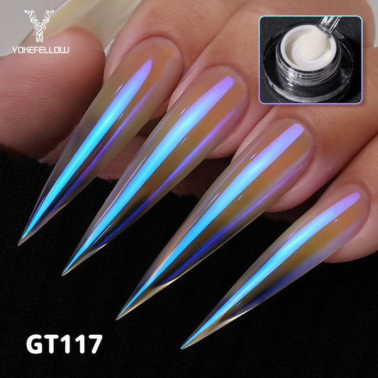 GleamTap Aurora Chrome Nail Powder – Orange Yellow with Blue Sheen