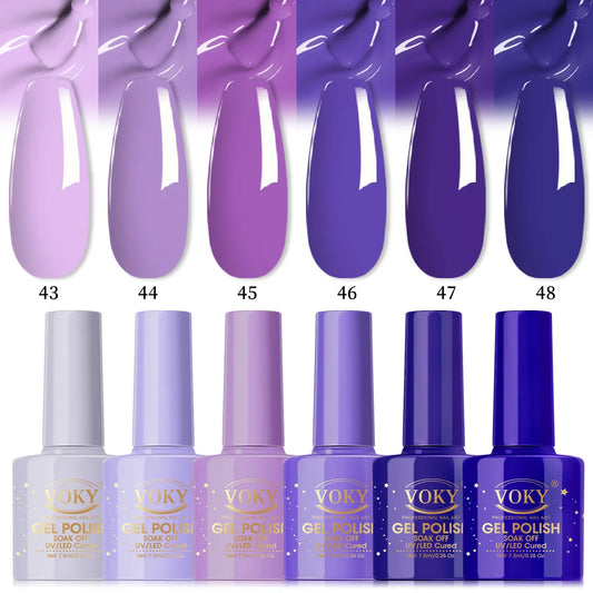 6-Shade Lavender to Royal Purple Gel Nail Polish Set