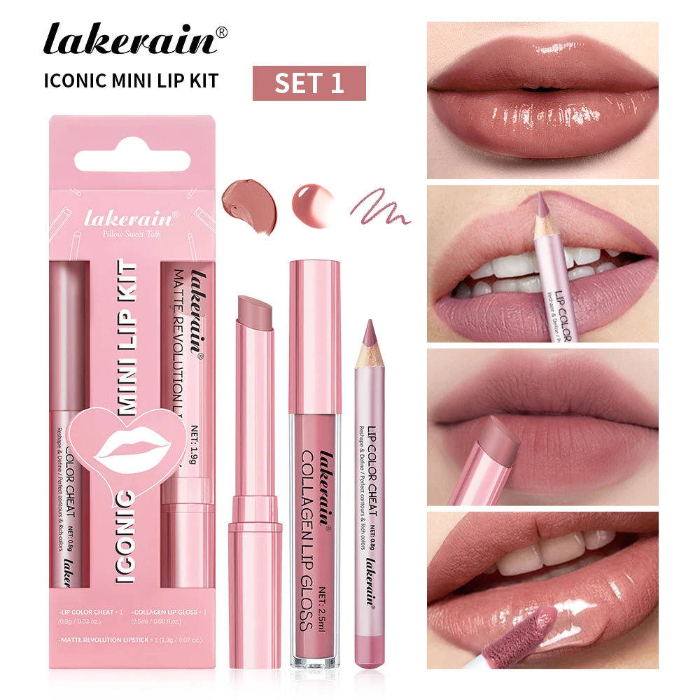3pcs Mini Lip Makeup Kit Matte