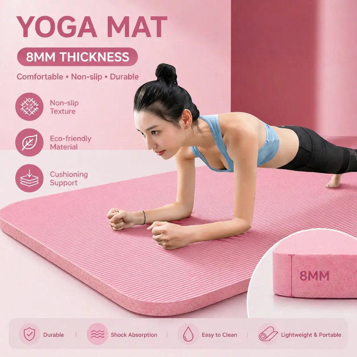 Pink Yoga & Pilates Mat – 185 x 61cm