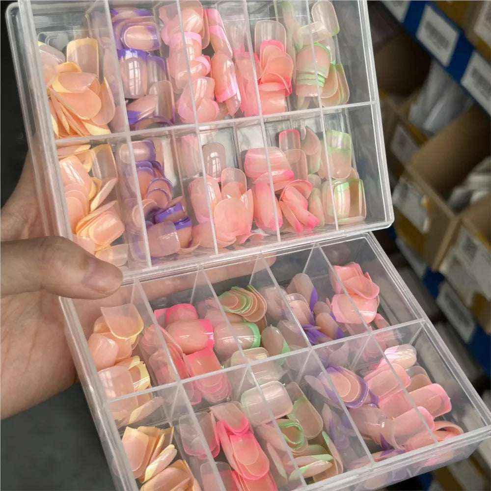 240-Piece Candy Color French Short Square Nail Tips