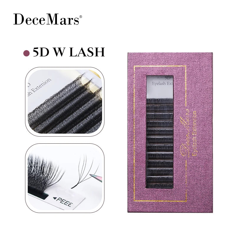 DeceMars 5D W-Shaped Eyelash Extensions – 12-Row Tray