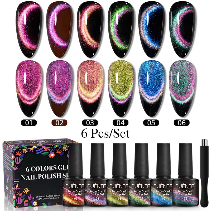 PUENTE Magnetic Cat Eye Gel Polish Set – 6 Colors