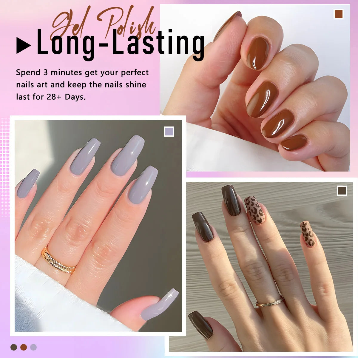 6-Shade Retro Purple, Navy & Coffee Brown Gel Polish Set