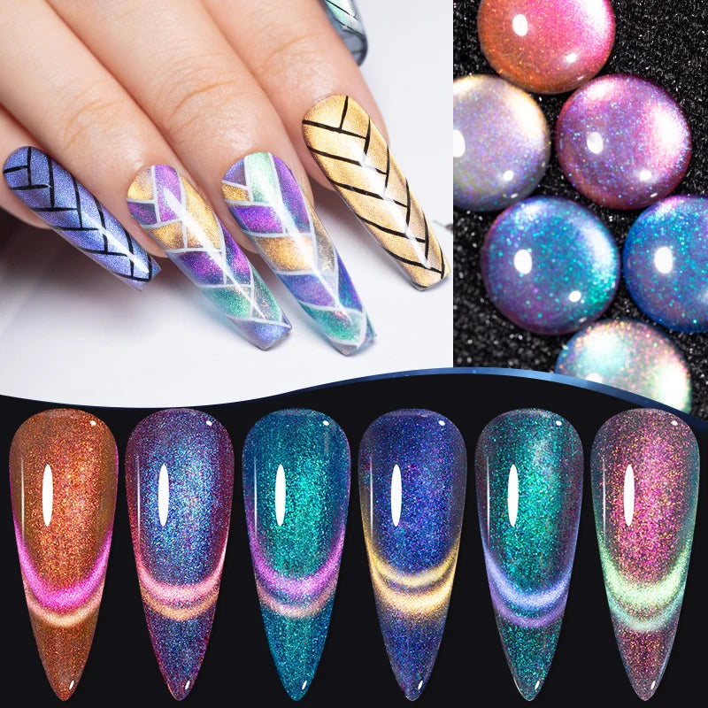 PUENTE Aurora Glitter 9D Cat Eye Gel Polish Set – 6 Colors