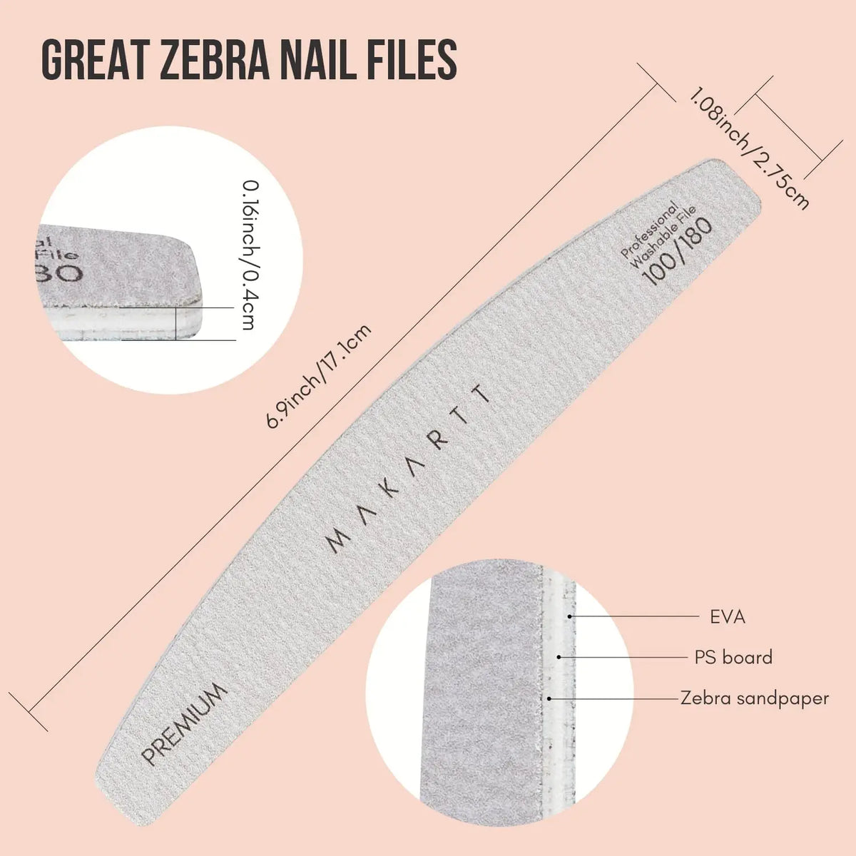 Makartt Professional Nail Files – 10 Piece Set