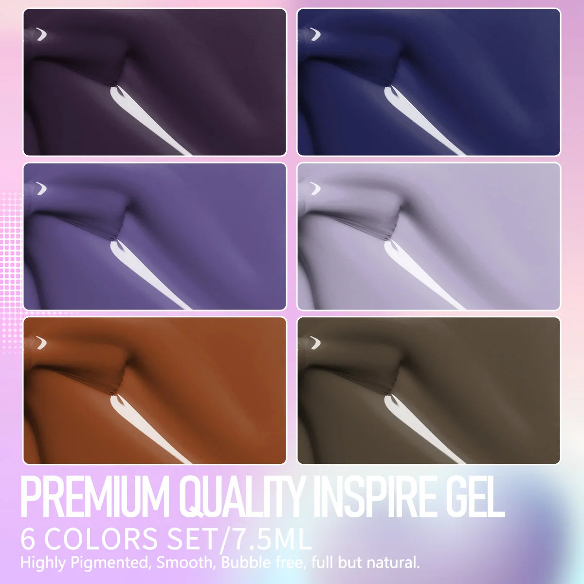 6-Shade Retro Purple, Navy & Coffee Brown Gel Polish Set