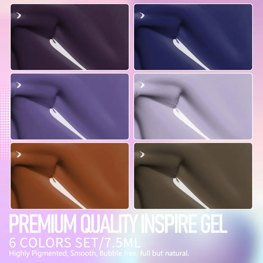 6-Shade Retro Purple, Navy & Coffee Brown Gel Polish Set