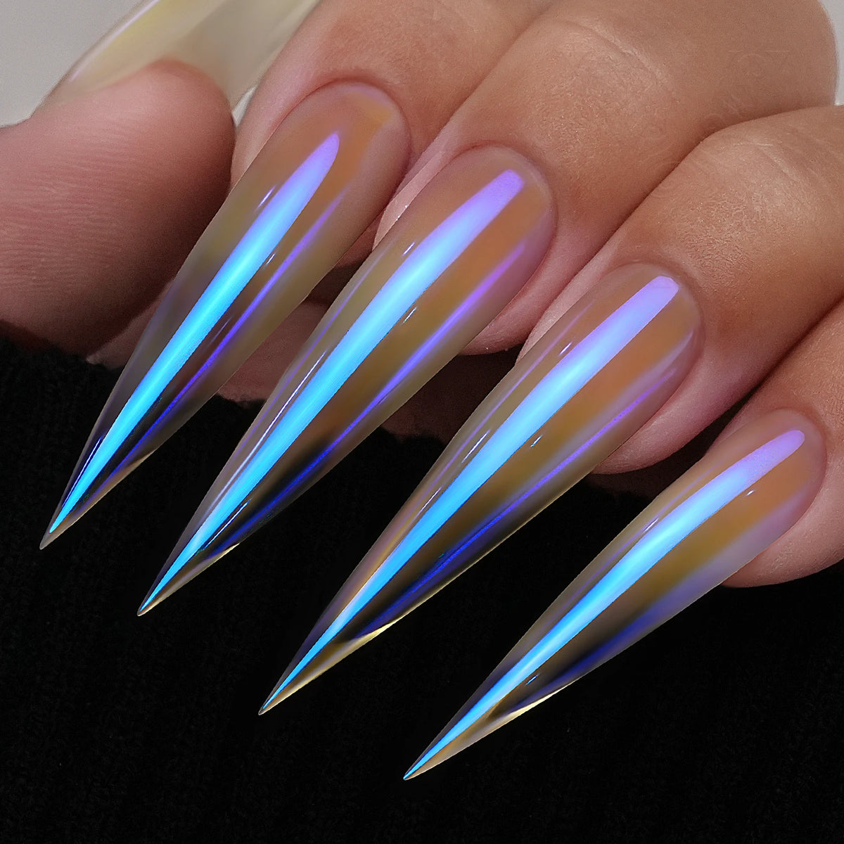 GleamTap Aurora Chrome Nail Powder – Orange Yellow with Blue Sheen
