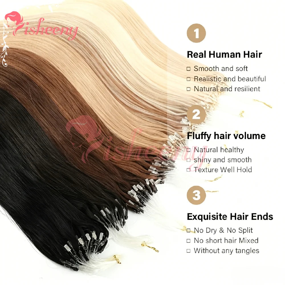 ISHEENY 12-Inch Micro Loop Human Hair Extensions – 50 Strands