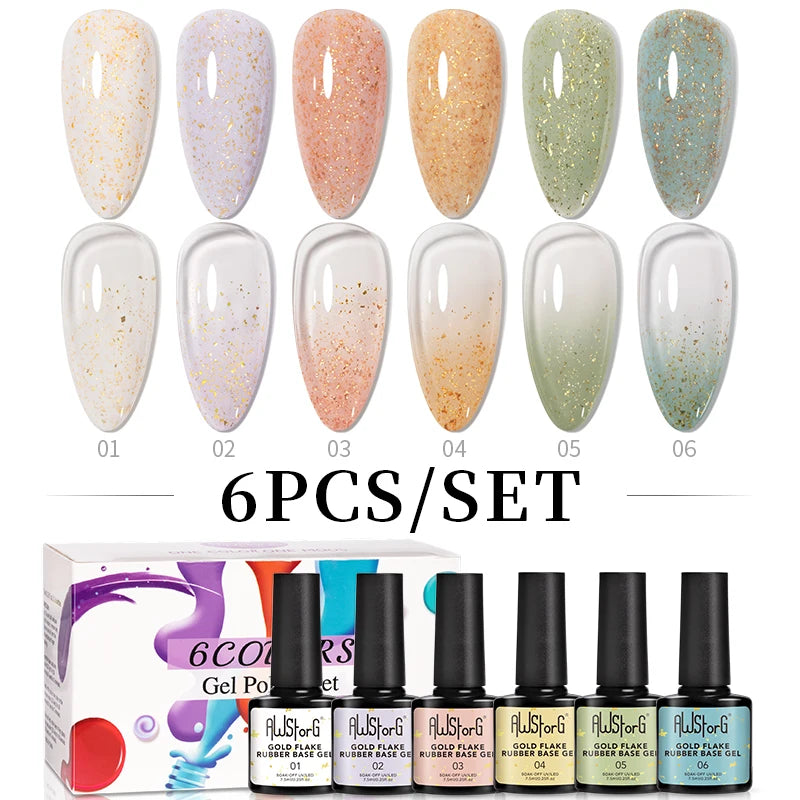 6-Piece Gold Flake Rubber Base Gel Polish Set
