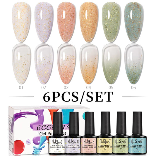 6-Piece Gold Flake Rubber Base Gel Polish Set