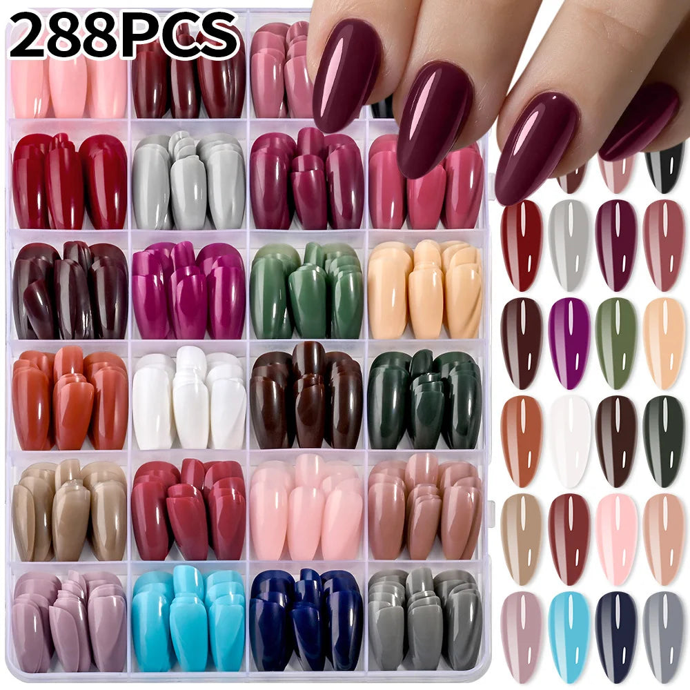 288-Piece Colorful Medium Almond False Nail Tips